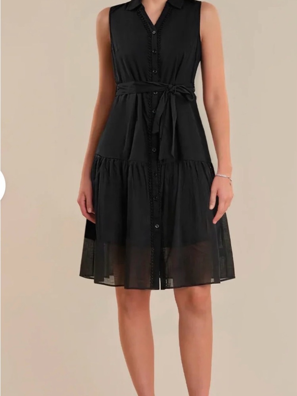 89th & Madison Black Sleeveless Button-Front Midi Dress with Waist Tie